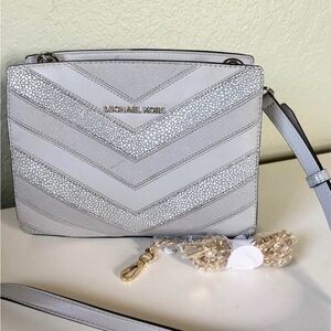 Michael Kors Metallic Silver Chevron Crossbody Bag